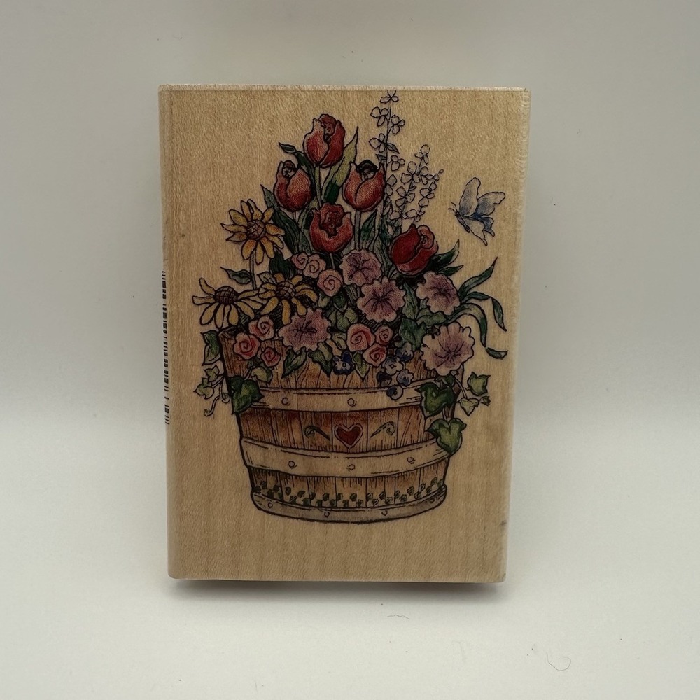 Sonlight Crafts Flower Basket 1463-K Floral Wood Mount Rubber Stamp Vintage 90s